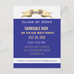 Celebrate! Blue 10th Class Reunion Invite