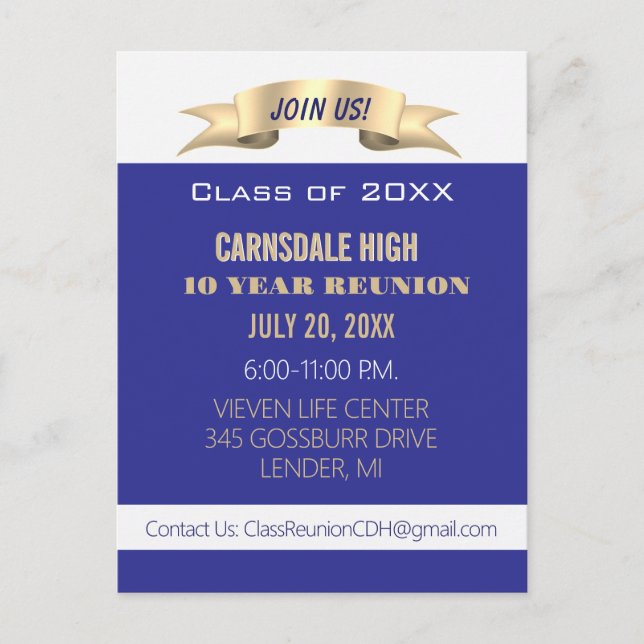 Celebrate! Blue 10th Class Reunion Invite (Front)