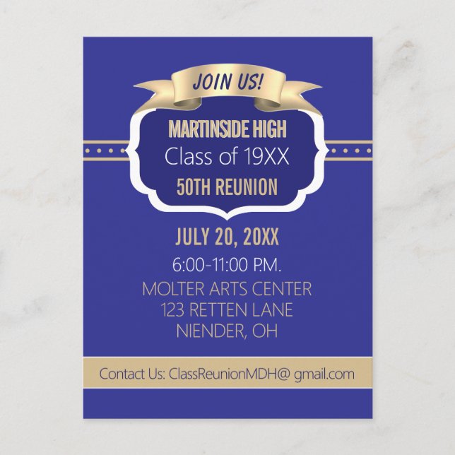 Celebrate! Blue 50th Class Reunion Invite (Front)