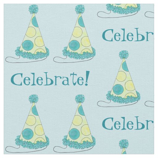 Celebrate Blue Polka Dot Party Hat Birthday Bday Fabric