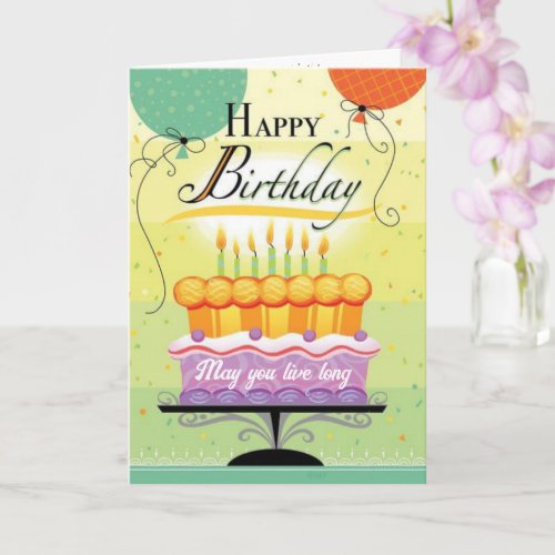 Celebrate Cake Candles and Balloons Birthday card