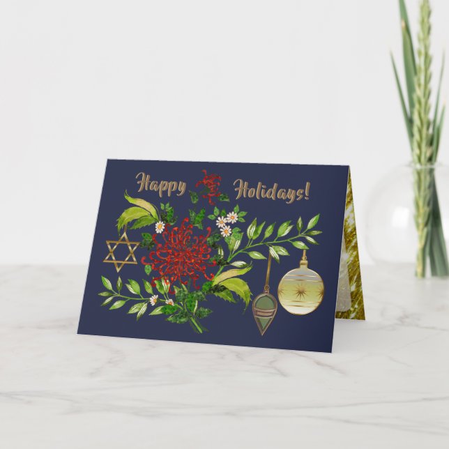 Celebrate Christmas and Hanukkah Personalized Holiday Card (Front)