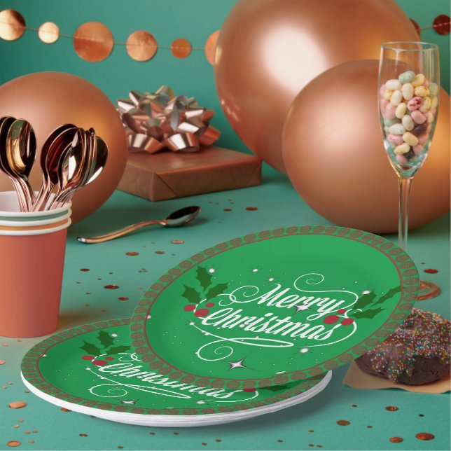 Celebrate Christmas, festive green Paper Plates (Multi)