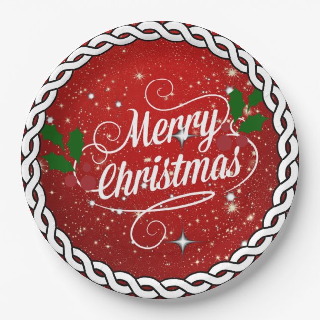 Celebrate Christmas, festive holiday colors, Paper Plates (Front)