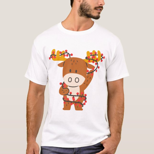 Celebrate Christmas with a Cute Reindeer  T-Shirt (Front)