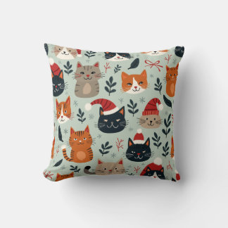 Celebrate Christmas with Cats - Cute Pattern Cushi Throw Pillow
