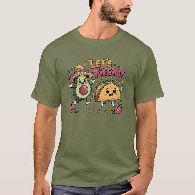 Celebrate Cinco de Mayo Avocados & Tacos Fiesta T-Shirt (Front)