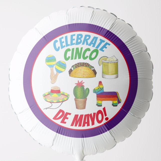 Celebrate Cinco de Mayo Fiesta Taco Piñata Cactus Balloon (Front)