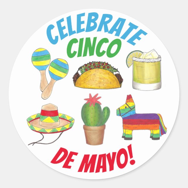 Celebrate Cinco de Mayo Fiesta Taco Piñata Cactus Classic Round Sticker (Front)