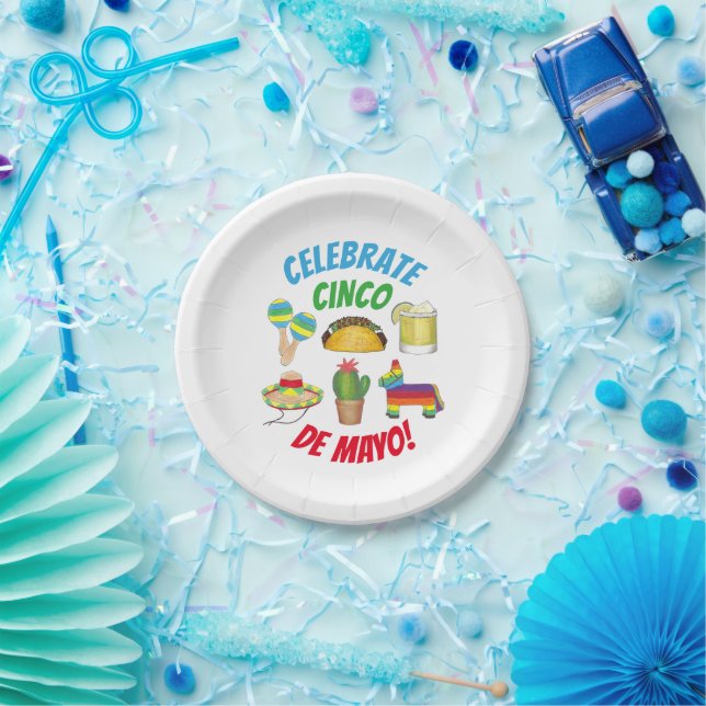 Celebrate Cinco de Mayo Fiesta Taco Piñata Cactus Paper Plates (Party)
