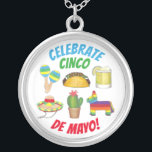 Celebrate Cinco de Mayo Fiesta Taco Piñata Cactus Silver Plated Necklace<br><div class="desc">Design features an original illustration celebrating the Mexican holiday of Cinco de Mayo! Illustrations include maracas, taco, margarita cocktail, sombrero hat, green cactus, and rainbow donkey piñata. Perfect for partying on May 5th! Coordinating Cinco de Mayo designs are also available on other products. Don't see what you're looking for? Need...</div>