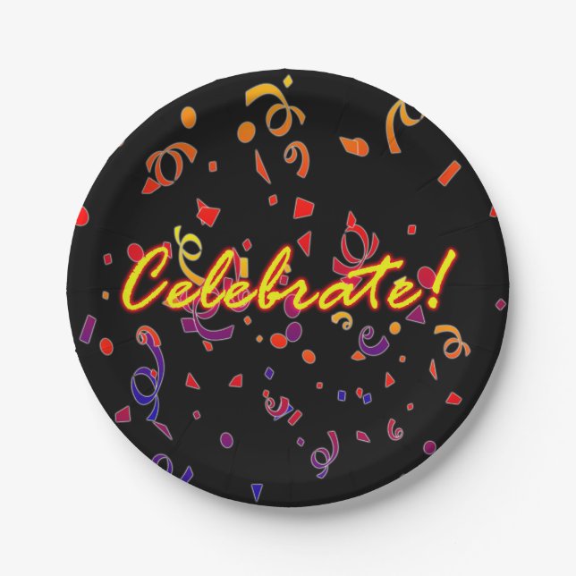 Celebrate Confetti Black Paper Plates (Front)