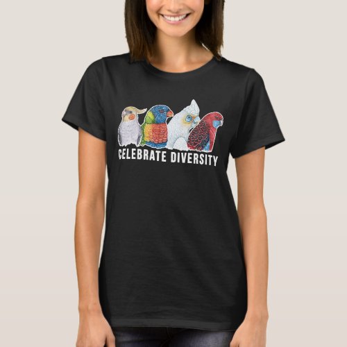 Celebrate Diversity Colorful Parrot Birds Profiles T_Shirt