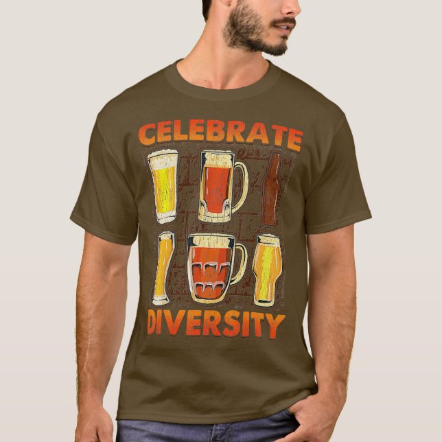 Celebrate Diversity Craft Beer Tee Drinking Beer (Front)
