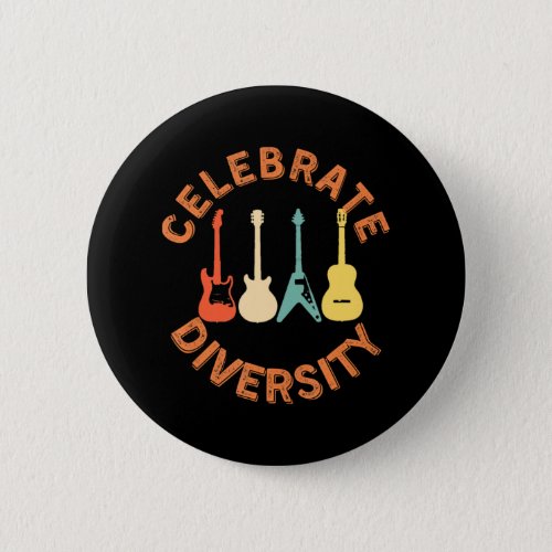 Celebrate Diversity Guitarhapes Retro Guitar Button
