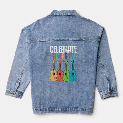 Celebrate Diversity  Ukulele Player Music  Graphic Denim Jacket