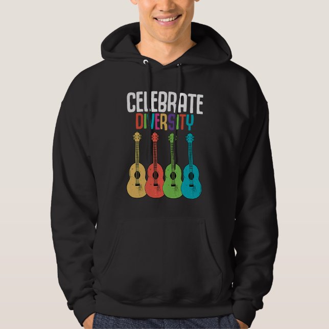 Celebrate Diversity  Ukulele Player Music  Graphic Hoodie (Front)