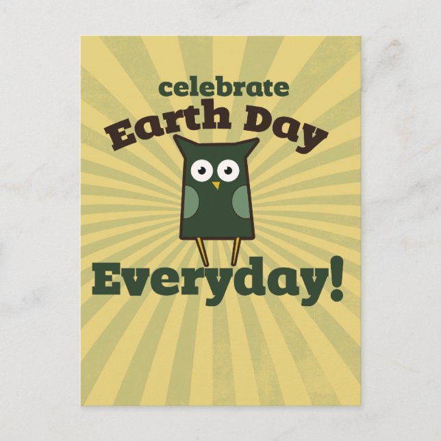 Celebrate Earth Day Everyday Owl Postcard (Front)
