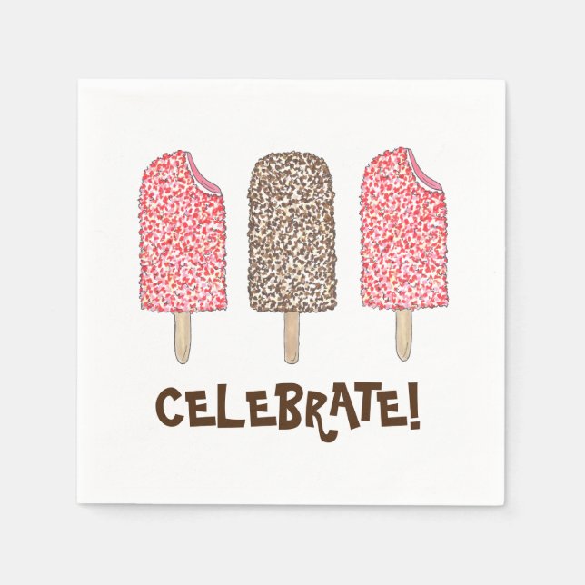 Celebrate! Eclair Ice Cream Popsicles Foodie Paper Napkins (Front)
