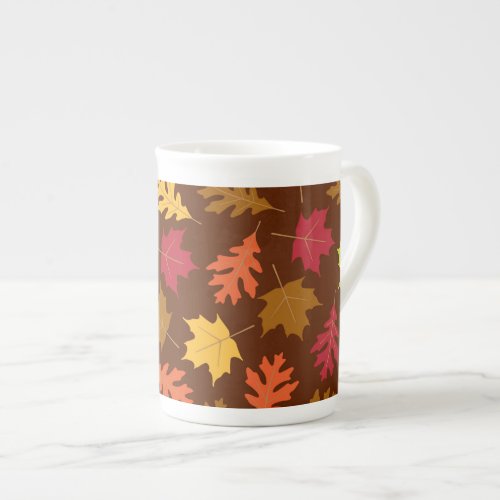 Celebrate Falling Autumn Colorful Leaves Pattern Bone China Mug