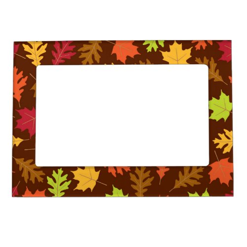 Celebrate Falling Autumn Colorful Leaves Pattern Magnetic Picture Frame