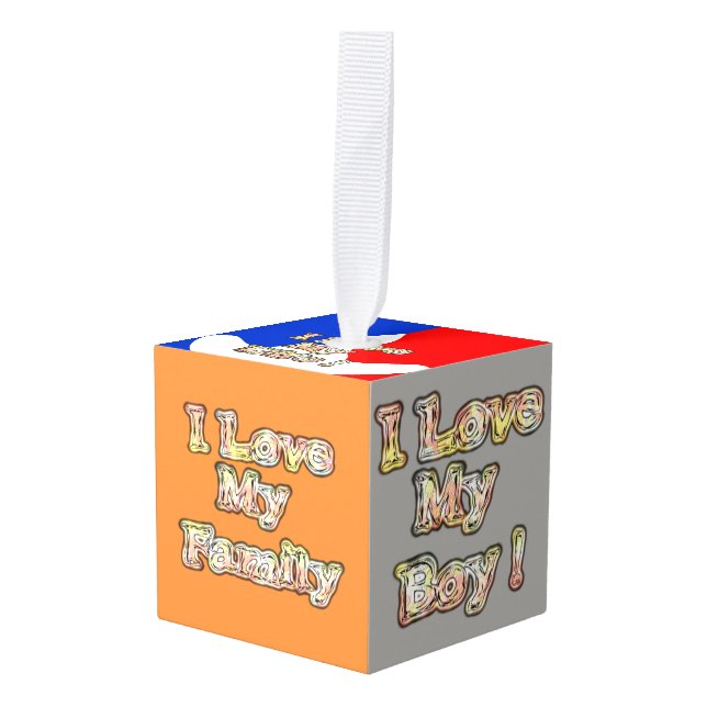 Celebrate Family Love: 'I Love My Family' Cube Ornament (Front Angled)