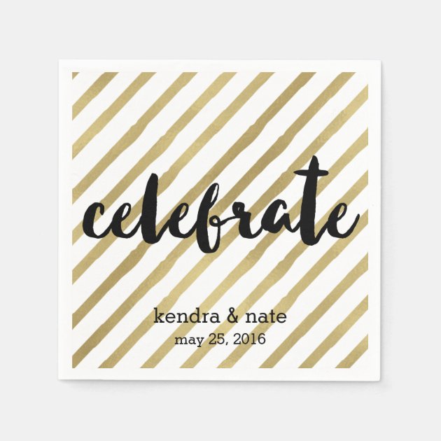 Celebrate | Faux Gold Stripe Wedding Anniversary Paper Napkin
