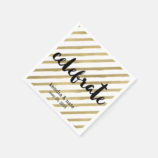 Celebrate | Faux Gold Stripe Wedding Anniversary Paper Napkin