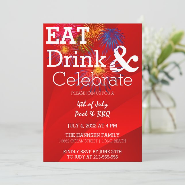 Celebrate Fireworks Party Invitation (Standing Front)