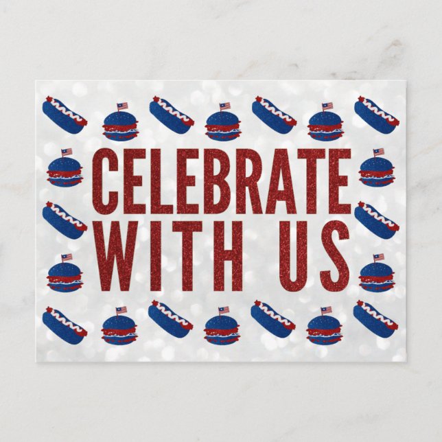 Celebrate Fourth of July Glitter Postcard (Front)