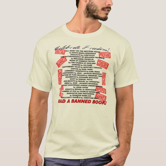 Celebrate Freedom!  Read a BANNED Book! (stamp) T-Shirt (Front)