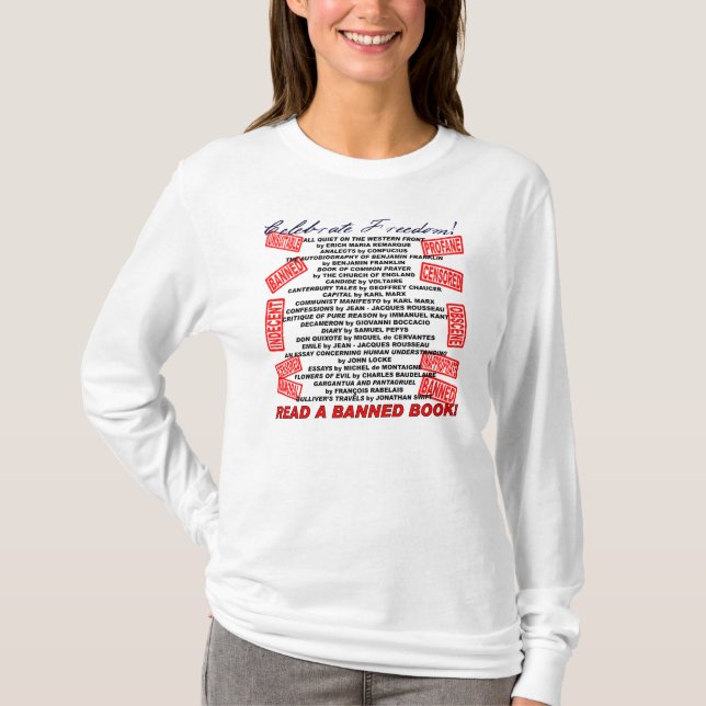 Celebrate Freedom!  Read a BANNED Book! (stamp) T-Shirt (Front)