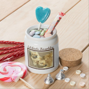 Celebrate Friendship Two Dogs Art Photo with text Candy Jar