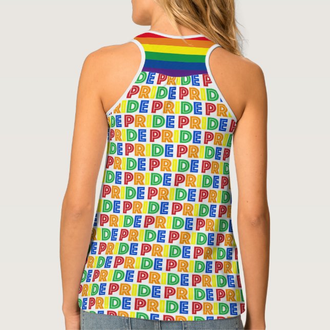 Celebrate Gay PRIDE Rainbow Stripe Love LGBTQ Tank Top (Back)