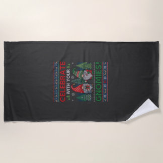 Celebrate Gnomies Christmas Gnomes Trees Reindeer Beach Towel