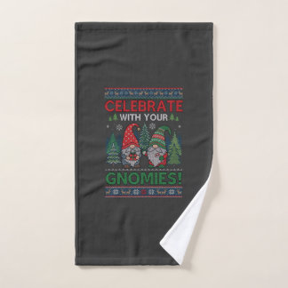 Celebrate Gnomies Christmas Gnomes Trees Reindeer Hand Towel