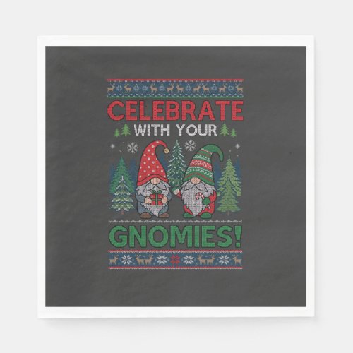 Celebrate Gnomies Christmas Gnomes Trees Reindeer Napkins