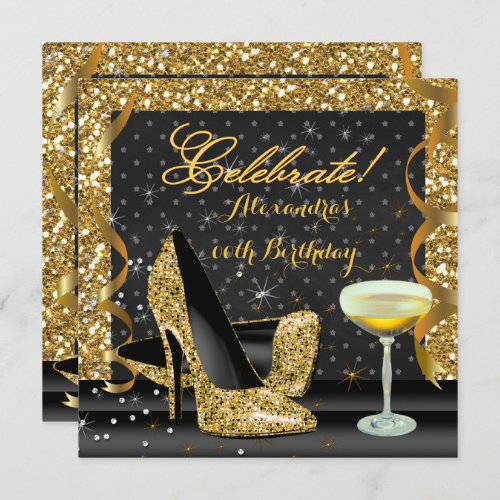 Celebrate Gold Black Glitter Birthday Party Invitation