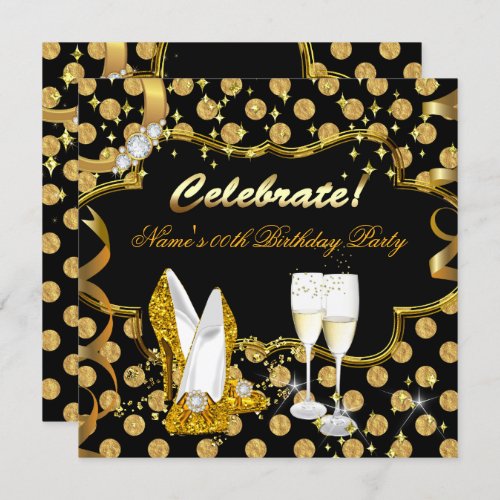 Celebrate Gold Faux Foil Polka Dot High Heel Party Invitation