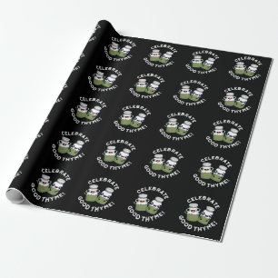 Celebrate Good Thyme Funny Food Herb Pun Dark BG Wrapping Paper