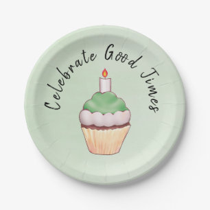 Celebrate Good Times Cupcake Green Paper Plates