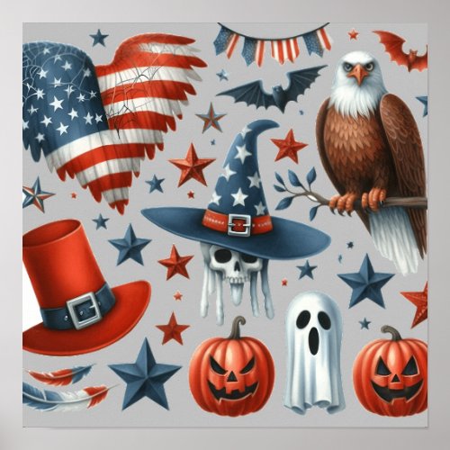 Celebrate Halloween and Patriotism Red White Boo Poster