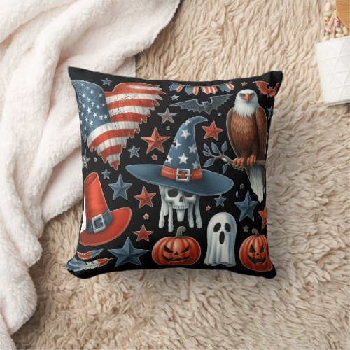 Celebrate Halloween and Patriotism Red White Boo Throw Pillow