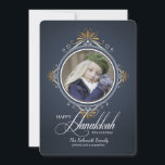 Celebrate Hanukkah Holiday Photo Card<br><div class="desc">A gorgeous holiday card with a decorative, round photo window in shades of blue and gold. The word Hanukkah is pre-written. Designed by Freepik. The card is easy to customize with your wording, font, font color, paper shape options and choice of six paper types.Not exactly what you're looking for? All...</div>