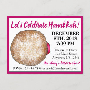 Celebrate Hanukkah Jelly Donut Jewish Holidays Invitation Postcard