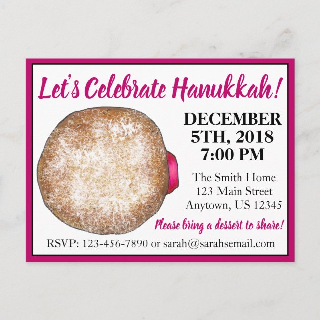 Celebrate Hanukkah Jelly Donut Jewish Holidays Invitation Postcard (Front)