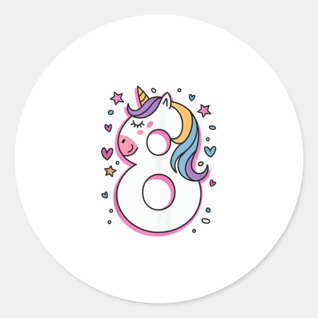 Celebrate Happy 8 Years Old Birthday Party For Gir Classic Round Sticker (Front)