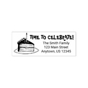 Celebrate Happy Birthday Party Cake Slice Address Rubber Stamp