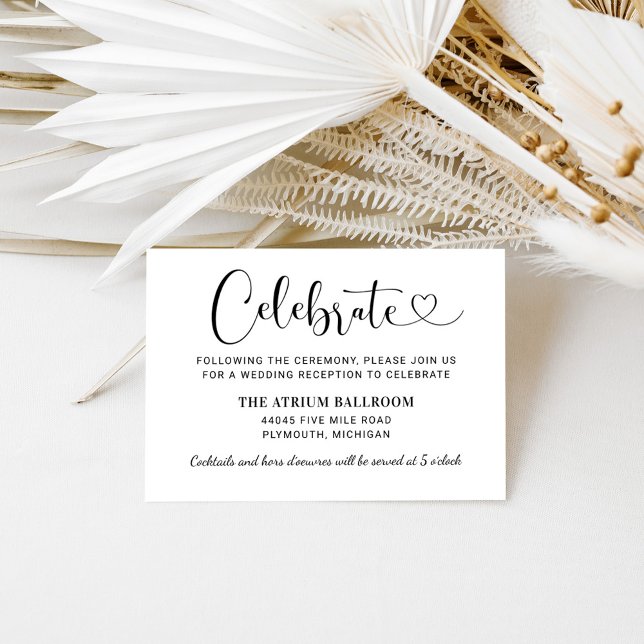 Celebrate Heart Script Wedding Reception Enclosure Card (Creator Uploaded)
