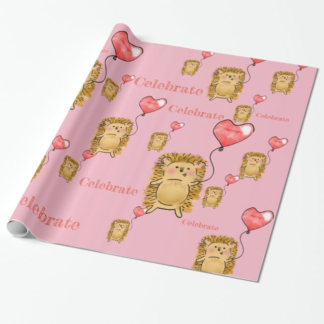 Celebrate Hedgehog Wrapping Paper (Unrolled)